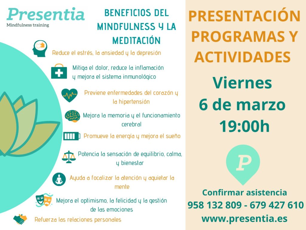 Beneficios de mindfulness y meditación. Presentia-Granada
